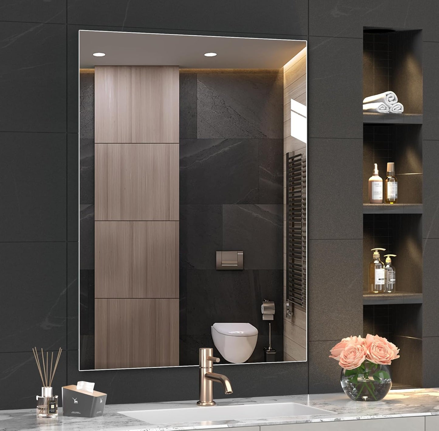 Hasipu 24” x 32” (1pcs) Bathroom Mirror, Mirrors for Sink, Frameless Mirror, Rectangle Mirror for Bathroom, Modern, Horizontal or Vertical