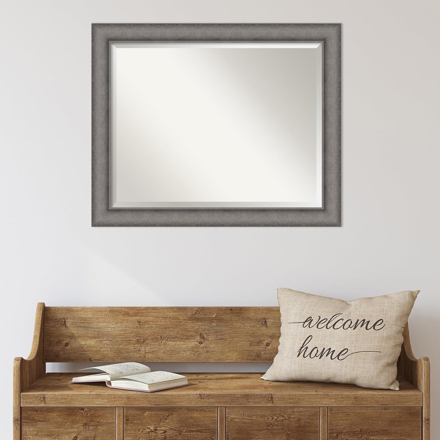 Amanti Art Grey Wall Mirror 27x33 Burnished Concrete Rectangle Bathroom Mirror for Wall Decor Living Room, Large Modern Contemporary Wood Frame, Hangs Horizonally and Vertically, Bathroom Decor