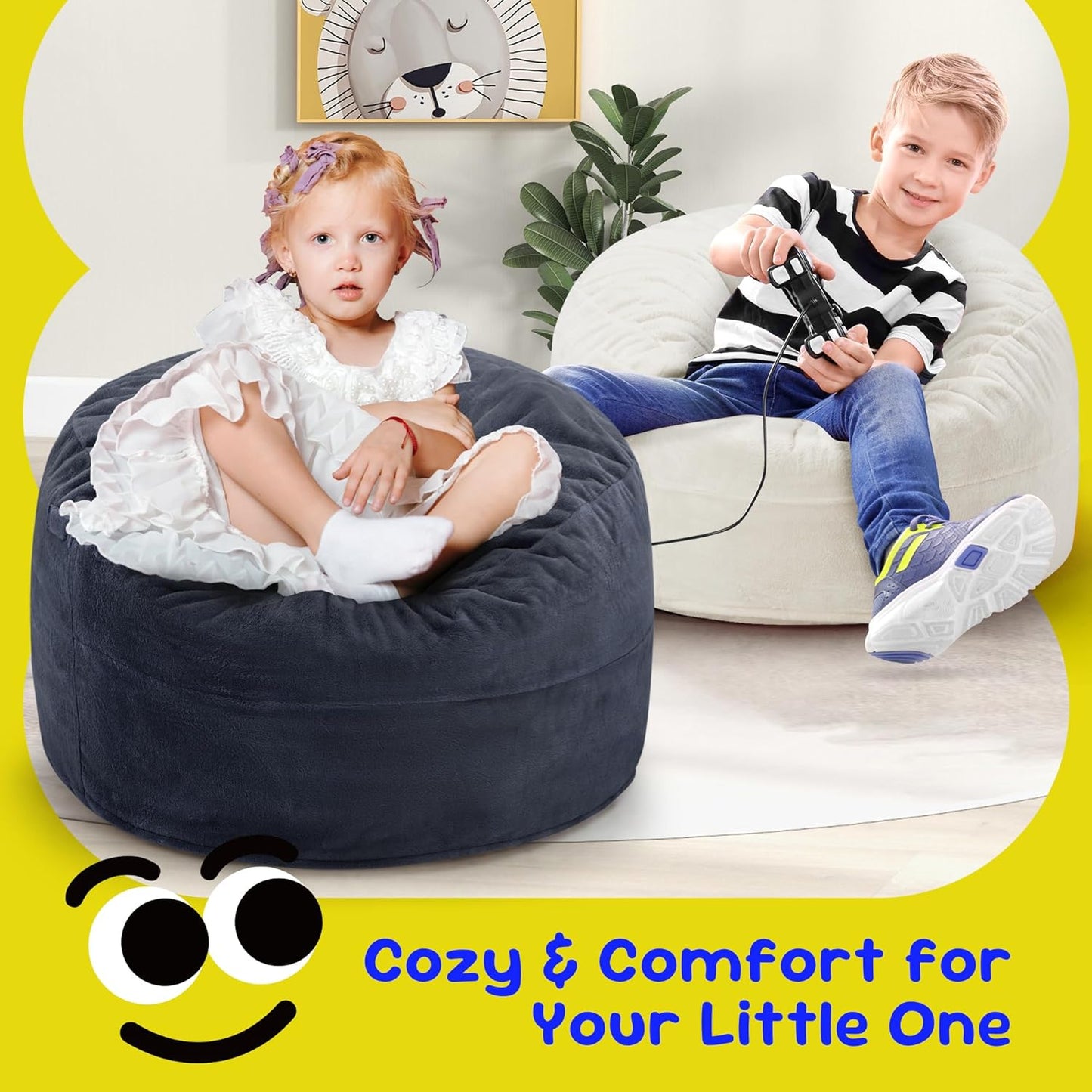 Hobestluk Bean Bag Chairs 2.5FT Beanbag Chair with Plush Faux Fur Cover Memory Foam Bean Bags, Small Bean Bag Chair for Living Room Bedroom, Playroom(Dark Grey)