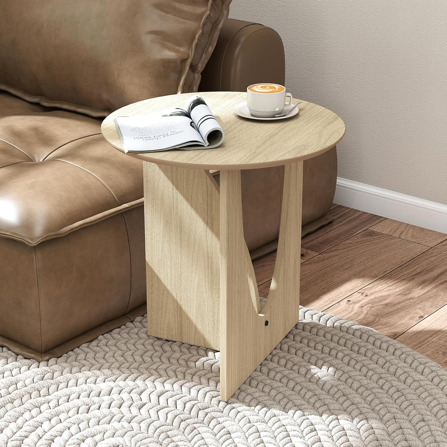 Round and Nature Side Table，Small Coffee Table with Sleek Geometric Design, Easy Assembly Accent Table for Living Room