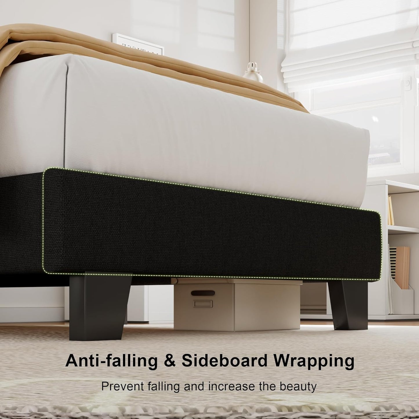 Feonase Twin Platform Bed Frame with Button Tufted Headboard, Upholstered Linen Bed with Wooden Slats Support, No Box Spring Needed, Noise-Free, Easy Assembly, Black