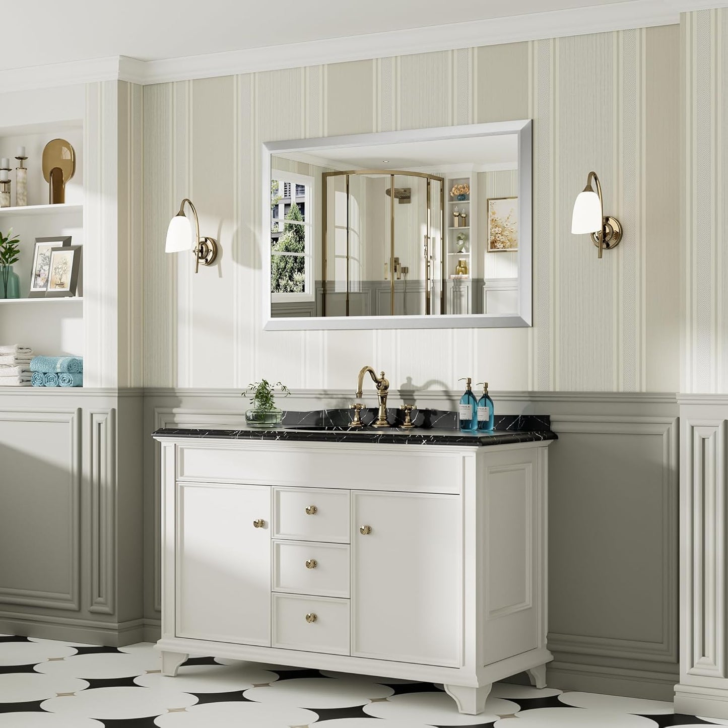 48x30 Inch Silver Bathroom Mirror for Wall, Thick Metal Framed Rectangle Mirrors for Over Sink, Bedroom, Living Room, Entryway, Anti-Rust, HD Tempered Glass