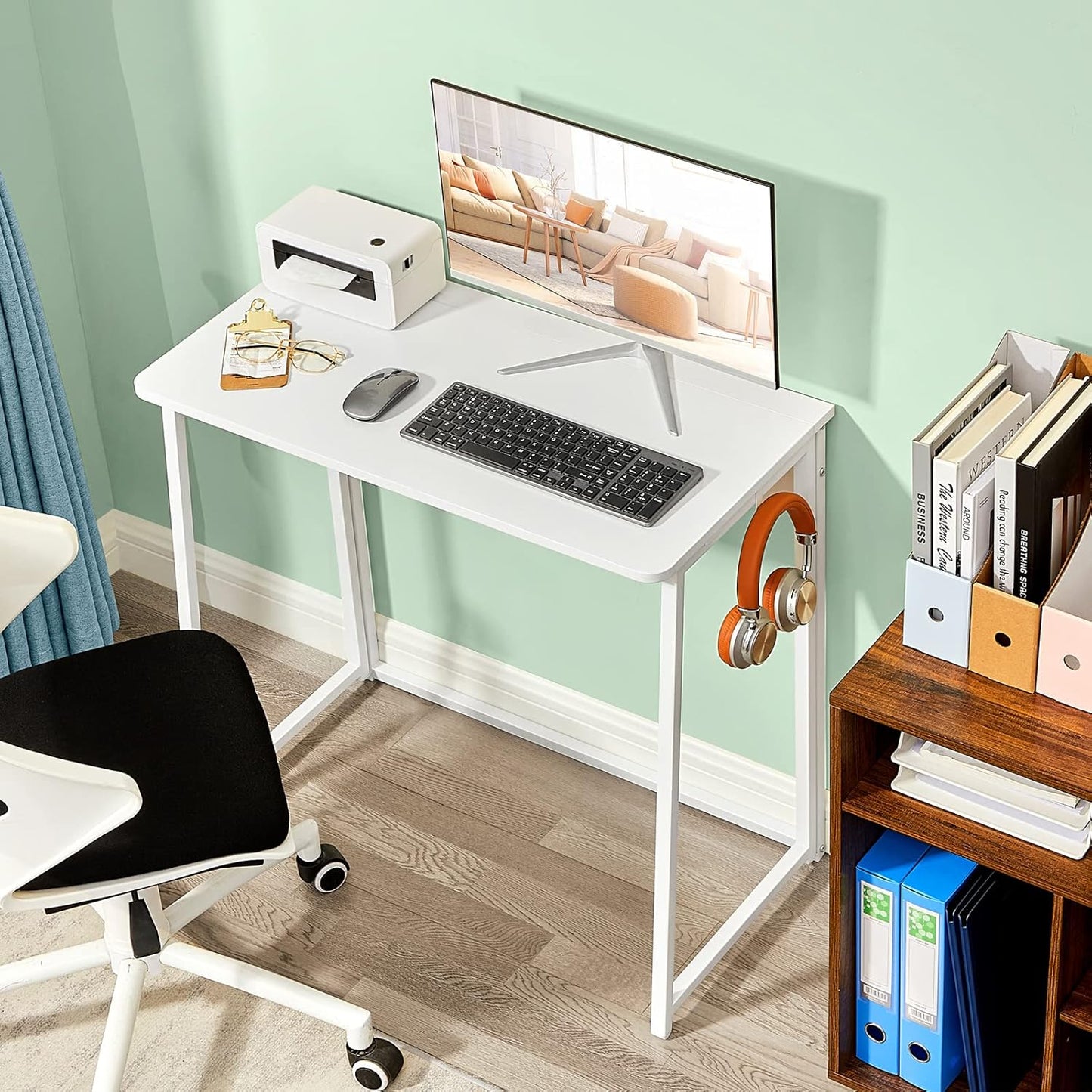 WOHOMO Folding Desk, Small Writing Desk 39.4", Space-Saving Foldable Laptop Table Writing Workstation for Home Office, Easy Assembly, White
