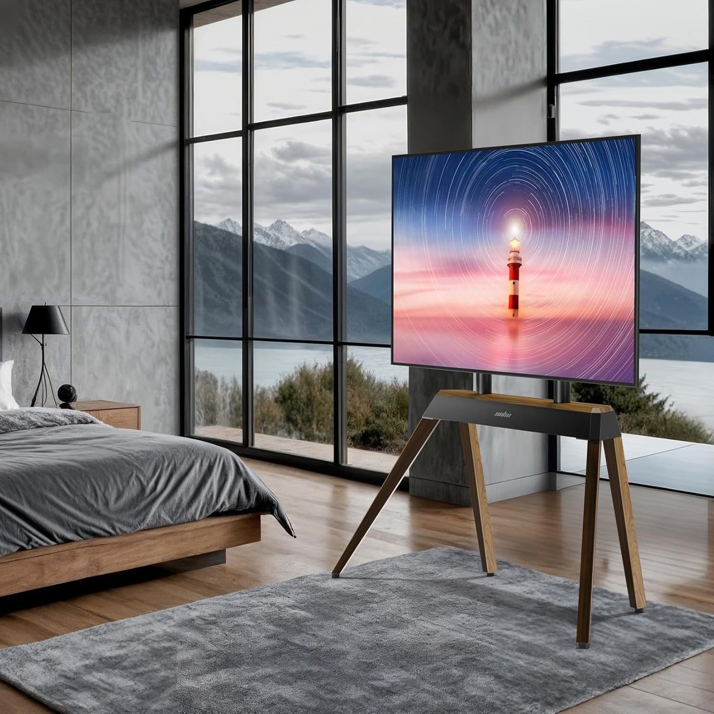 unho Art TV Floor Stand for 40 55 65 75 85 86 Inch TVs, Heavy Duty TV Stand Mount with Large Wood Entertainment Shelf, Modern tv Stands for Living Room Bedroom Up to 198 lbs