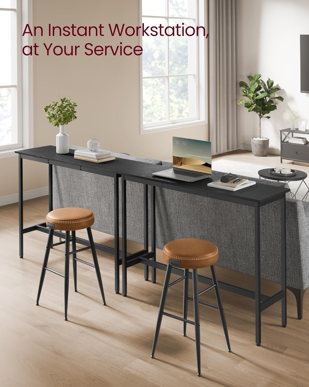 VASAGLE Bar Table, Narrow Long Kitchen Dining Table, Sturdy Metal Frame, Industrial, 15.7 x 47.2 x 35.4 Inches, Ebony Black and Ink Black ULBT120B56