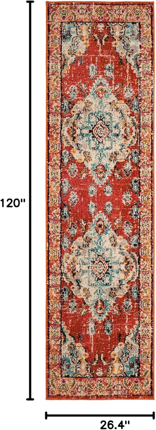 SAFAVIEH Monaco Collection Runner Rug - 2'2" x 10', Orange & Light Blue, Boho Chic Medallion Distressed Design, Non-Shedding & Easy Care, Ideal for High Traffic Areas in Living Room, Bedroom (MNC243H)