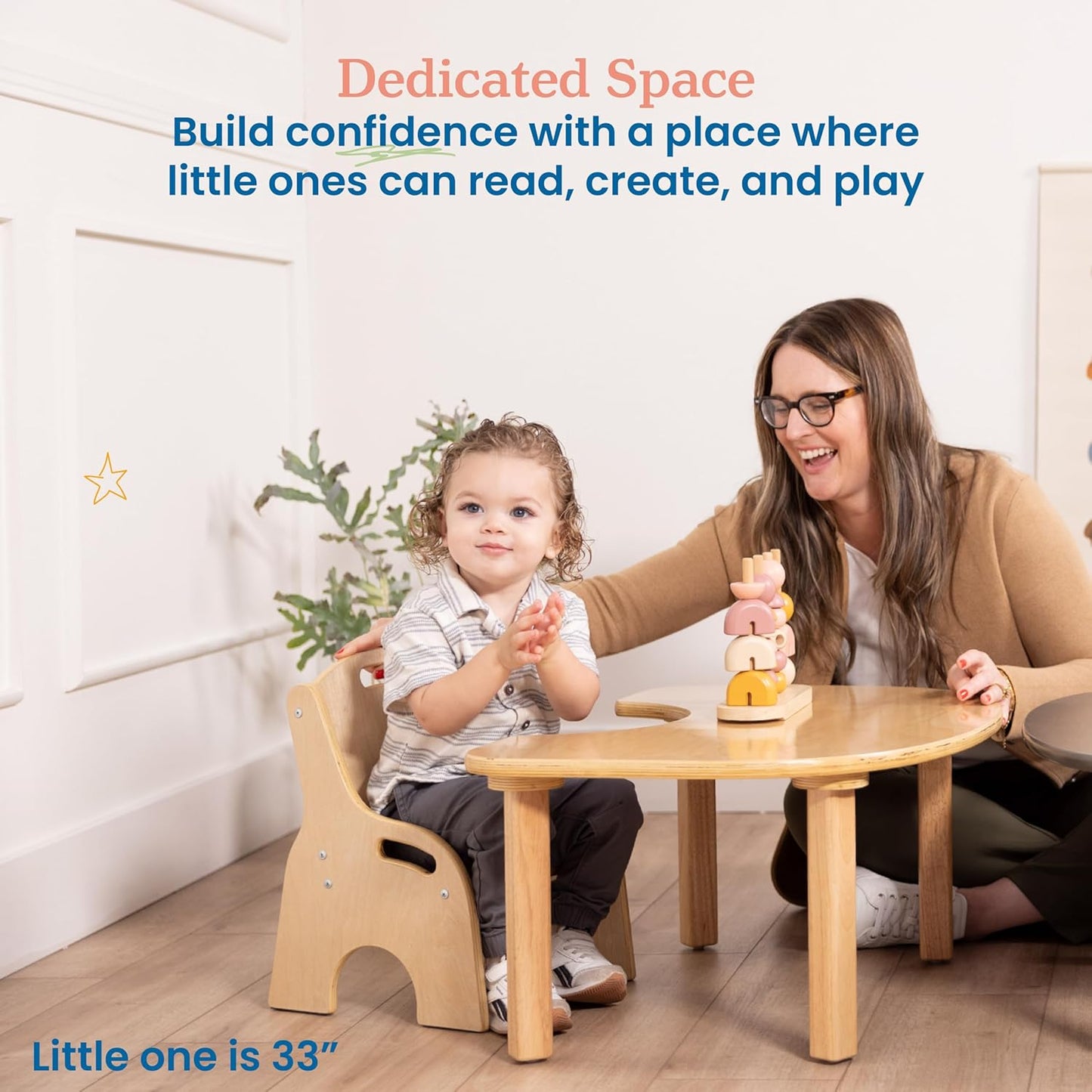 ECR4Kids Little Learner Table and Chair Set, Kids Furniture, Natural