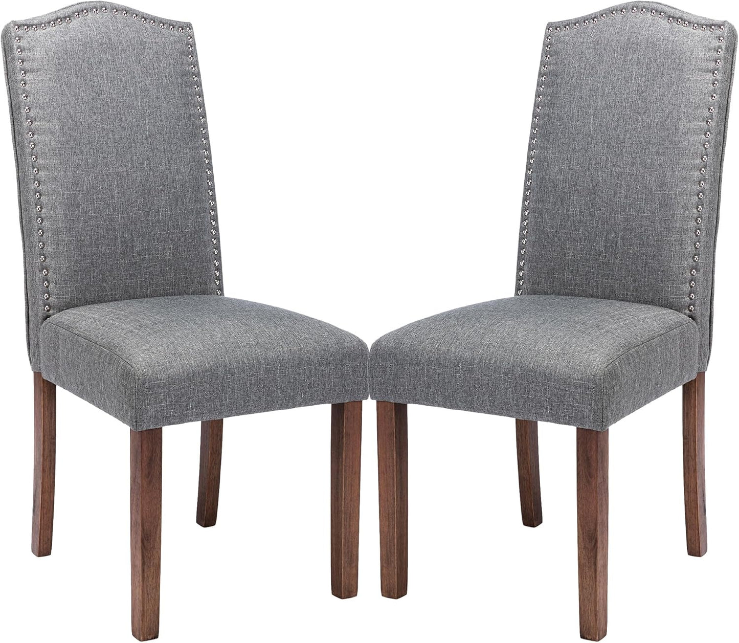 Stylish Upholstered Parsons Dining Chair with Silver Nailhead Trim and Sturdy Solid Wood Legs