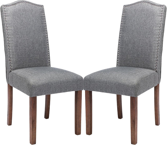 Stylish Upholstered Parsons Dining Chair with Silver Nailhead Trim and Sturdy Solid Wood Legs
