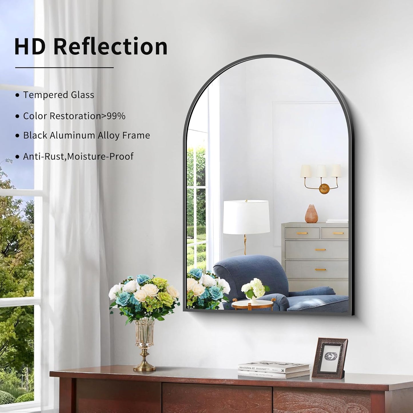 Arched Mirror, 20"x30" Black Bathroom Mirror with Metal Frame, Wall Mounted Mirrors Decor Modern Dresser Mirror for Bedroom Living Room Entryway