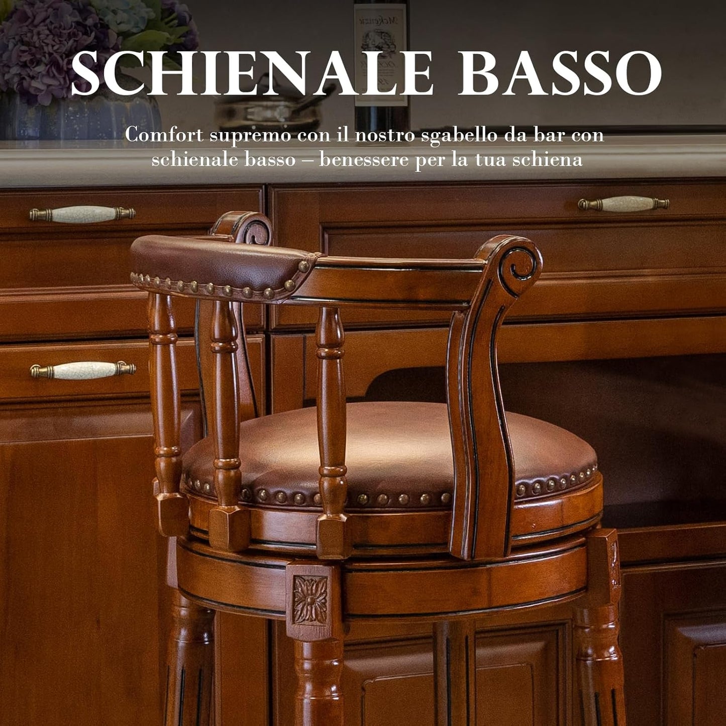 Cow top Leather Wooden Bar Stools, 360 Degree Swivel Bar Height Chair with Backs for Home Kitchen Counter, Morden Chair Barstools (Brown 1pc, Bar Height-Seat Height 29.5”)