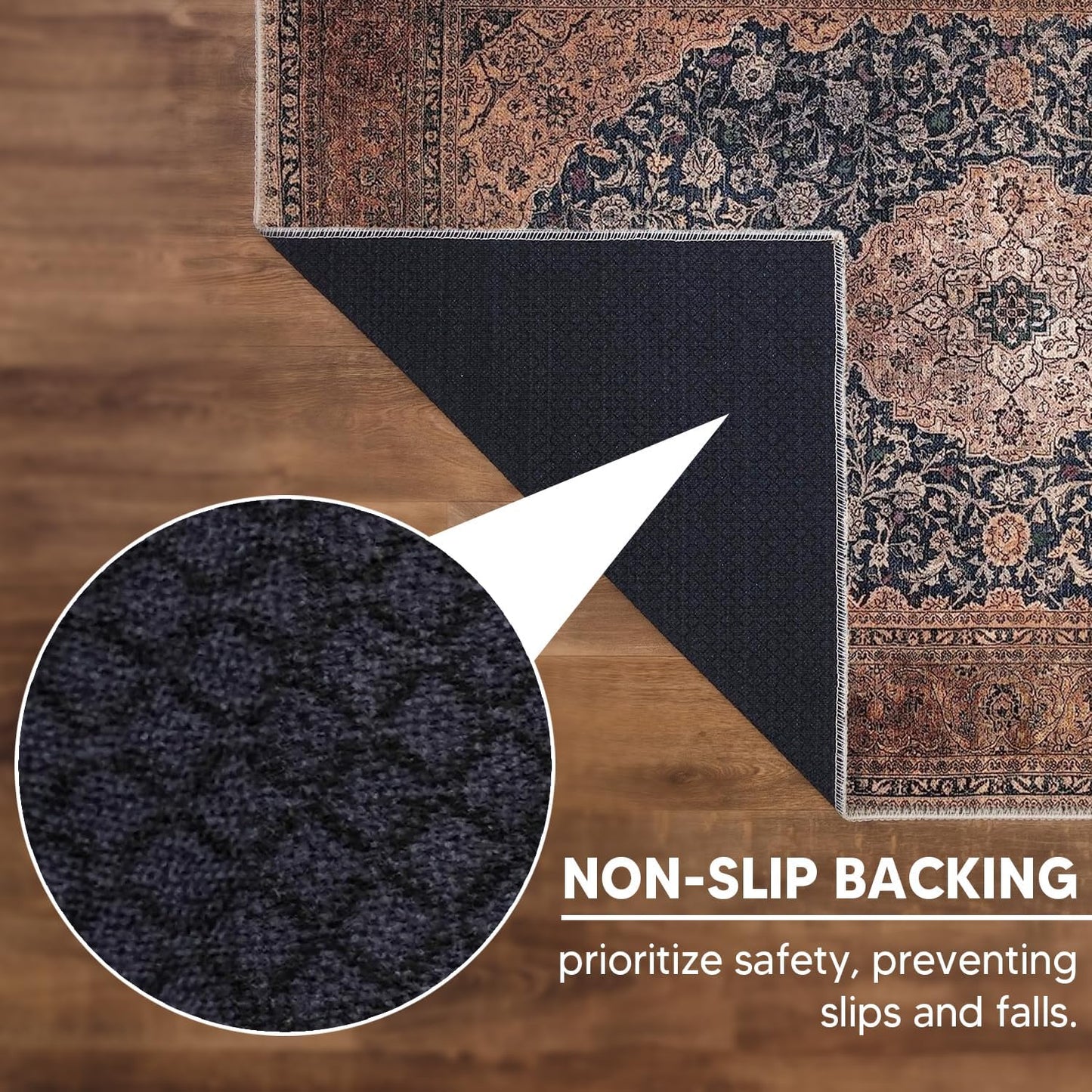 Keen Home Design 6x9 Rug - Machine Washable Area Rug with Non-Slip Backing, Ideal for Living Room, Dining Room, Bedroom - Vintage, Easy Clean, Durable, Low Pile Rug - (6' x 9')