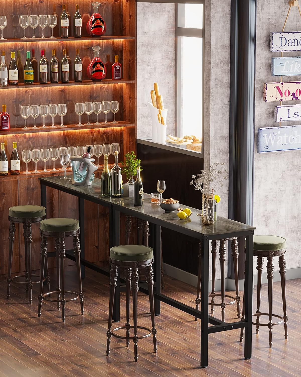 Teraves Bar Table, Bar Height Pub Table, Counter Height Table with Sturdy Metal Frame, Rectangular High Top Table for Kitchen & Dining, Living Room (55.11", Black Oak)