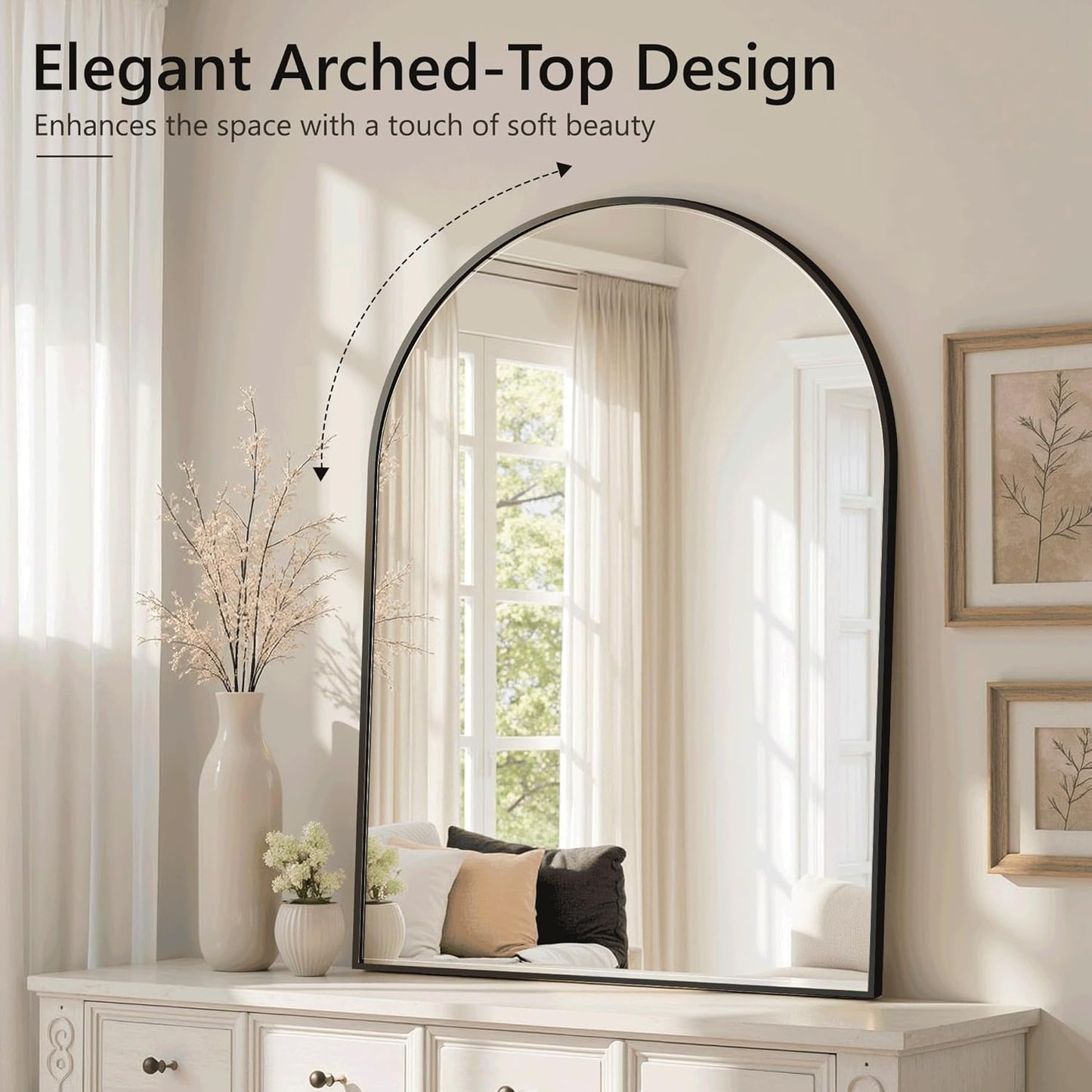 Arched Bathroom Mirror for Wall,Mirror for Vanity,38''x26'' Large Wall Mounted Mirror, Metal Frame (38'' x 26'', Black)