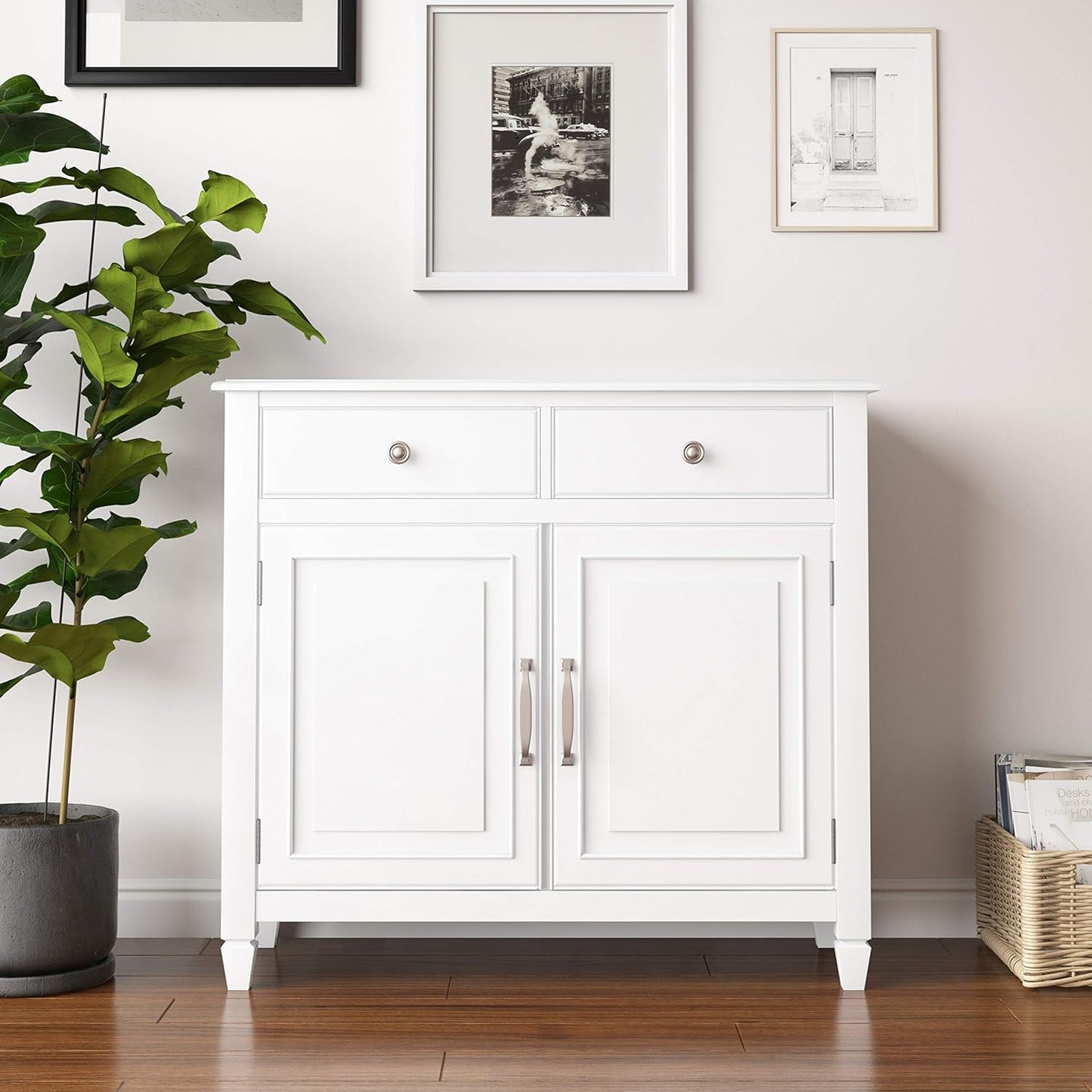 SIMPLIHOME Connaught 40-inch Wide Solid Wood Storage Cabinet in White for Entryway, Living Room, Organizer for Hats, Gloves, Shoes, Keys, Slim Design, Traditional Style