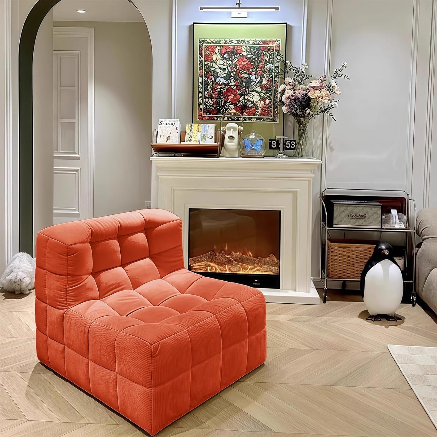 Bean Bag Chair - Memory Foam Bean Bag Chair for Adults, Comfy High-Resilience Single Sofa, Small Space Floor Chair, Chaise Lounge for Living Room, Bedroom (Orange, Square)