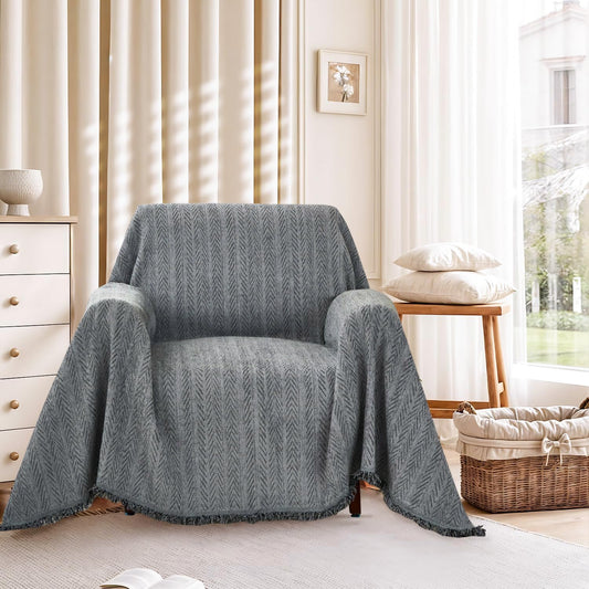 Nobildonna Sofa Chair Cover Waterproof Soft Thicken Chenille Cushion Couch Cover with Tassels,Washable Sofa Slipcovers for Armchair Recliner Sectional Furniture Protector, Dark Gray 71"x71"