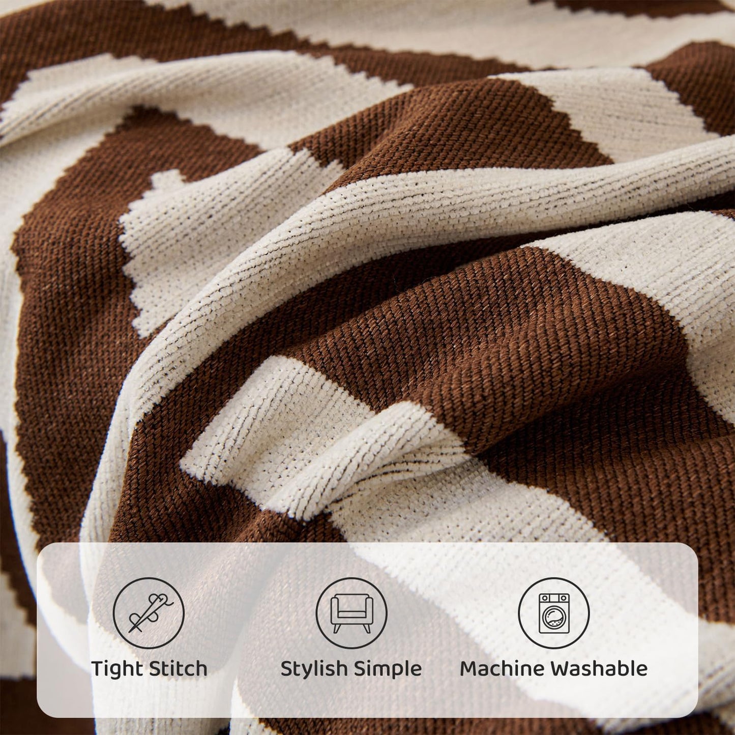 STACYPIK Soft Breathable Boho Chocolate Sofa Cover Stain Resistant Furniture Protector for 3 Cushion Couch Washable Sofa Cover for Dogs Cats Dark Khaki Reversible Sectional Covers for Sofa-91X134IN