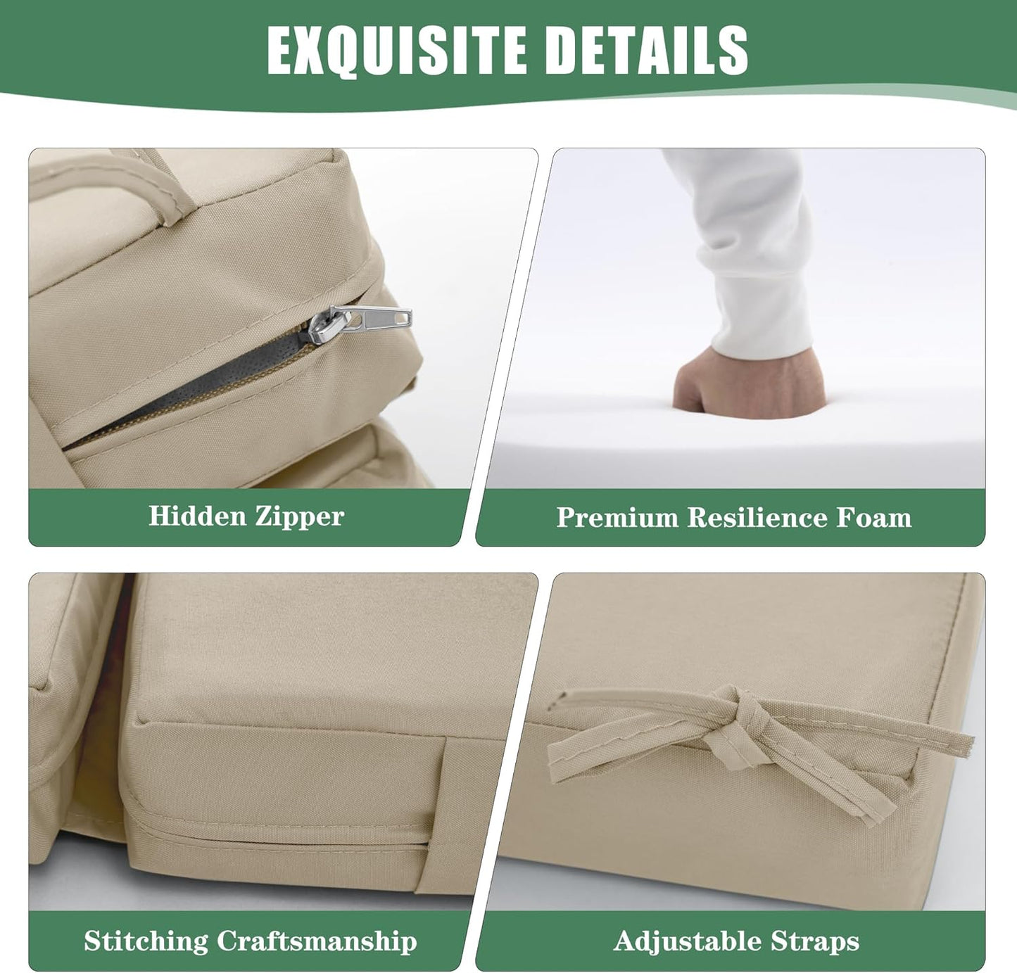 Chaise Lounge Cushions Outdoor Set of 2 - Waterproof and Fade Resistant Sun Lounger Replacement Cushion - Patio Lounger Pads with Removable Cover for Pool, Deck, Lawn, 80 x 26 x 3 Inch, Cream