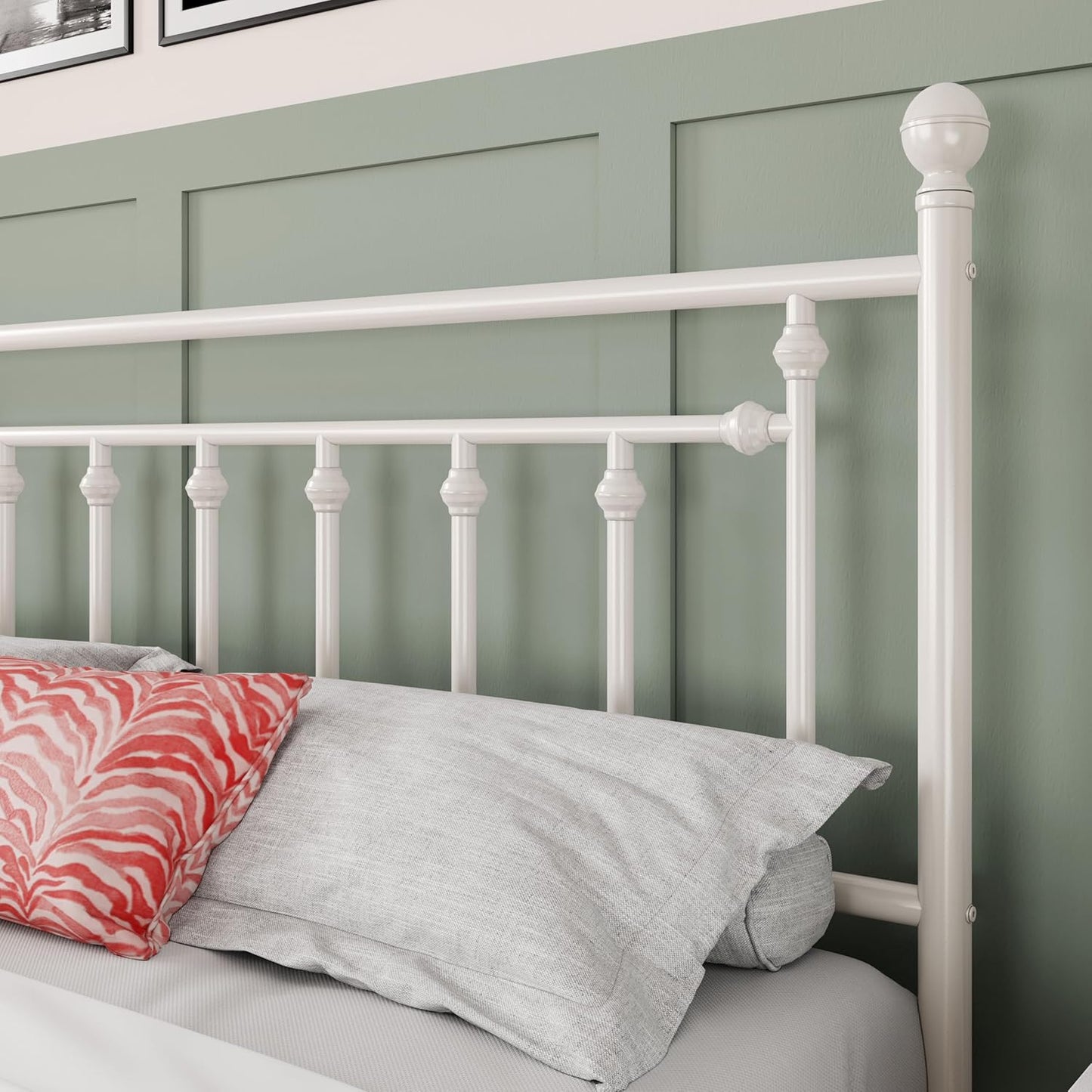 Allewie 14 Inch King Size Metal Platform Bed Frame with Victorian Vintage Headboard and Footboard/Mattress Foundation/Under Bed Storage/No Box Spring Needed/Easy Assembly/Noise Free/White