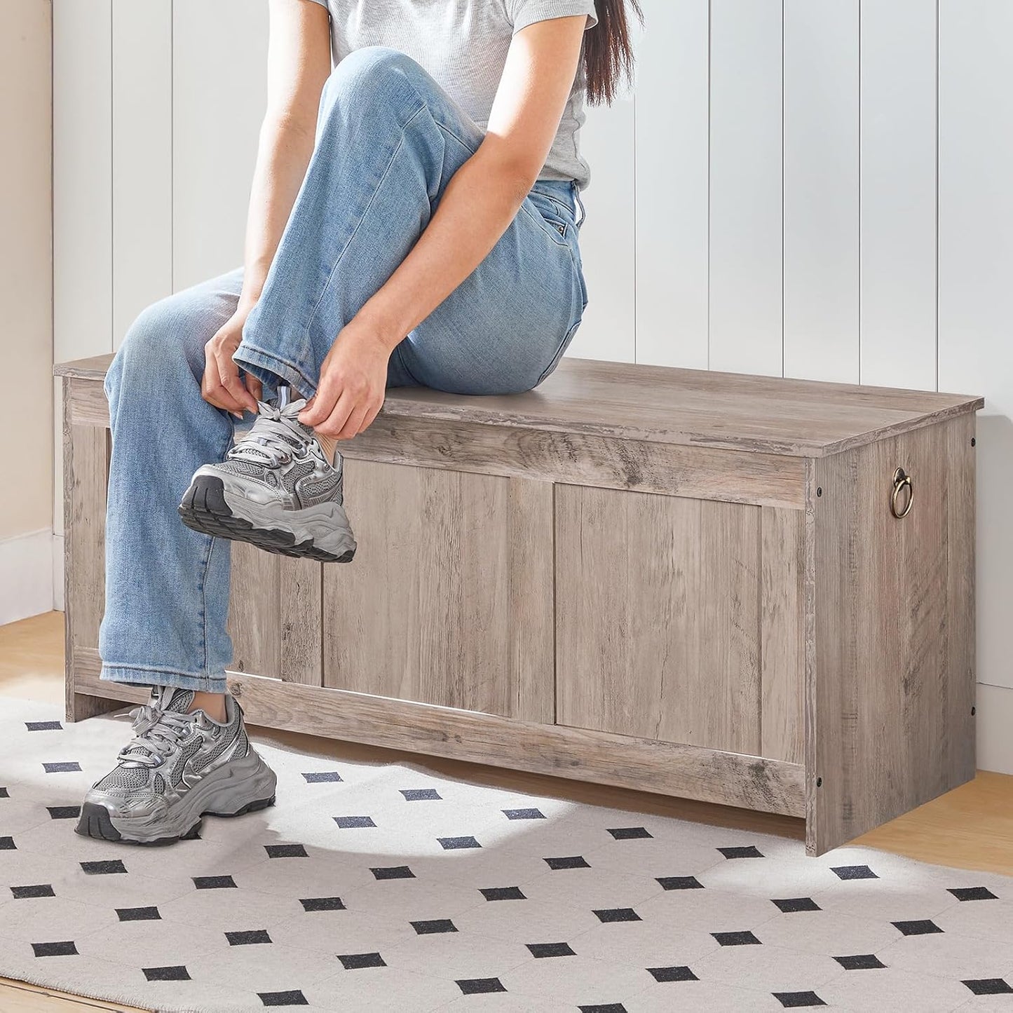 HOOBRO Storage Bench, 39.3" Retro Wooden Storage Chest, Wooden Storage Trunk, Toy Chest with Lift Top, Multifunctional Entryway Organizer, for Entryway, Living Room, Greige BG141CW01