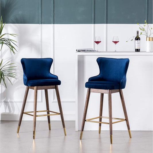 Roundhill Furniture Leland Fabric Upholstered Wingback Bar Stools, Set of 2, Blue