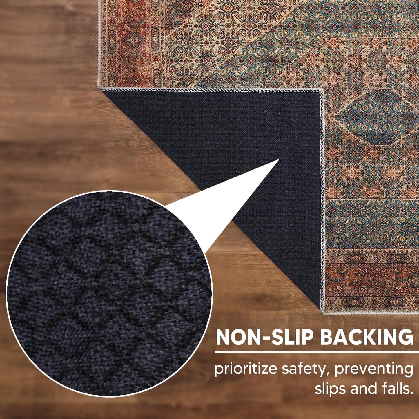 Keen Home Design 5x7 Rug - Machine Washable Area Rug with Non-Slip Backing, Ideal for Living Room, Dining Room, Bedroom - Vintage, Easy Clean, Durable, Low Pile Rug - (5' x 7')