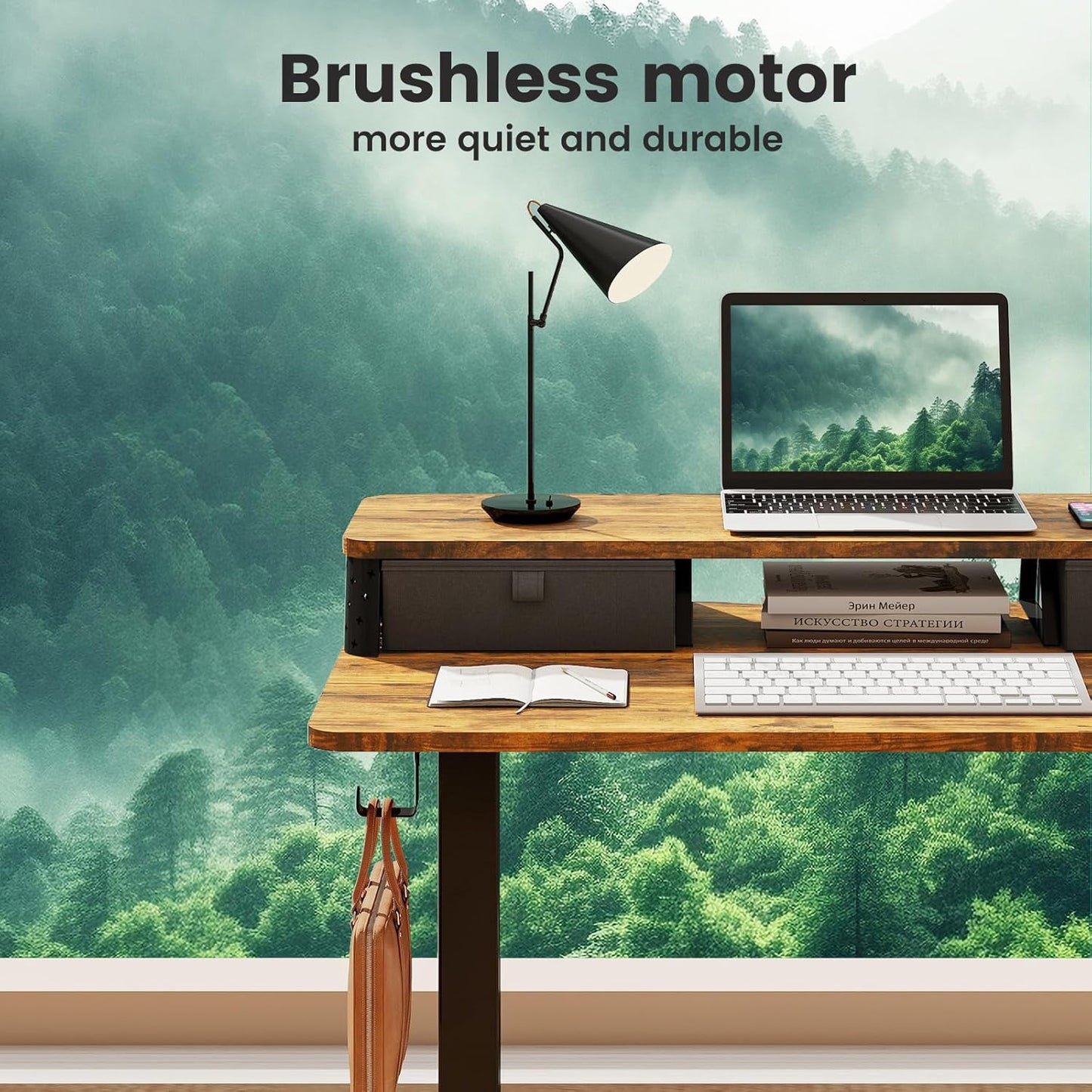 Small Standing Desk With Drawers and Brushless Motor,Electric Sit Stand Desk for Walking Pad,Ergonomic Stand Up Desk for Home Office & Gaming,3 Memory Height Preset & Hooks(40" x 24", Rustic Brown）