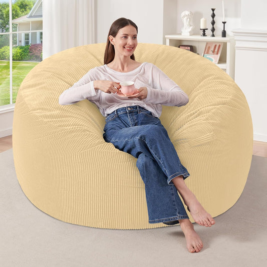 HABUTWAY 4FT Bean Bag Chair,Giant Bean Bag Chairs for Adults,Big Bean Bags with Memory Foam Filled, Large Beanbag Chairs with Soft Corduroy Cover-Khaki