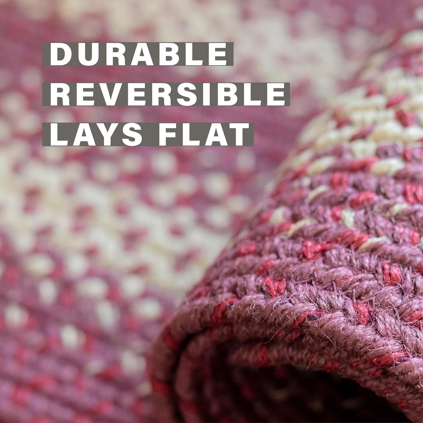 Autumn Maple Burgundy and Tan Braided Oval Area Rugs, Jute, 5x8' - Rustic Primitive Decor for Living Room, Dining Room, Everywhere