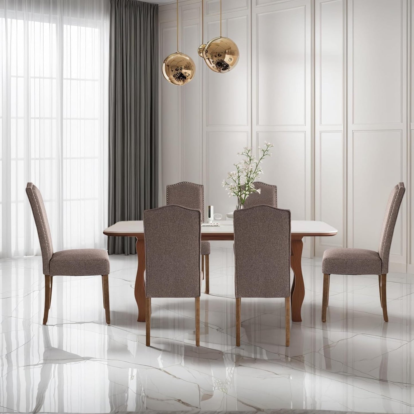 Stylish Upholstered Parsons Dining Chair Kitchen with Silver Nailhead Trim and Sturdy Solid Wood Legs