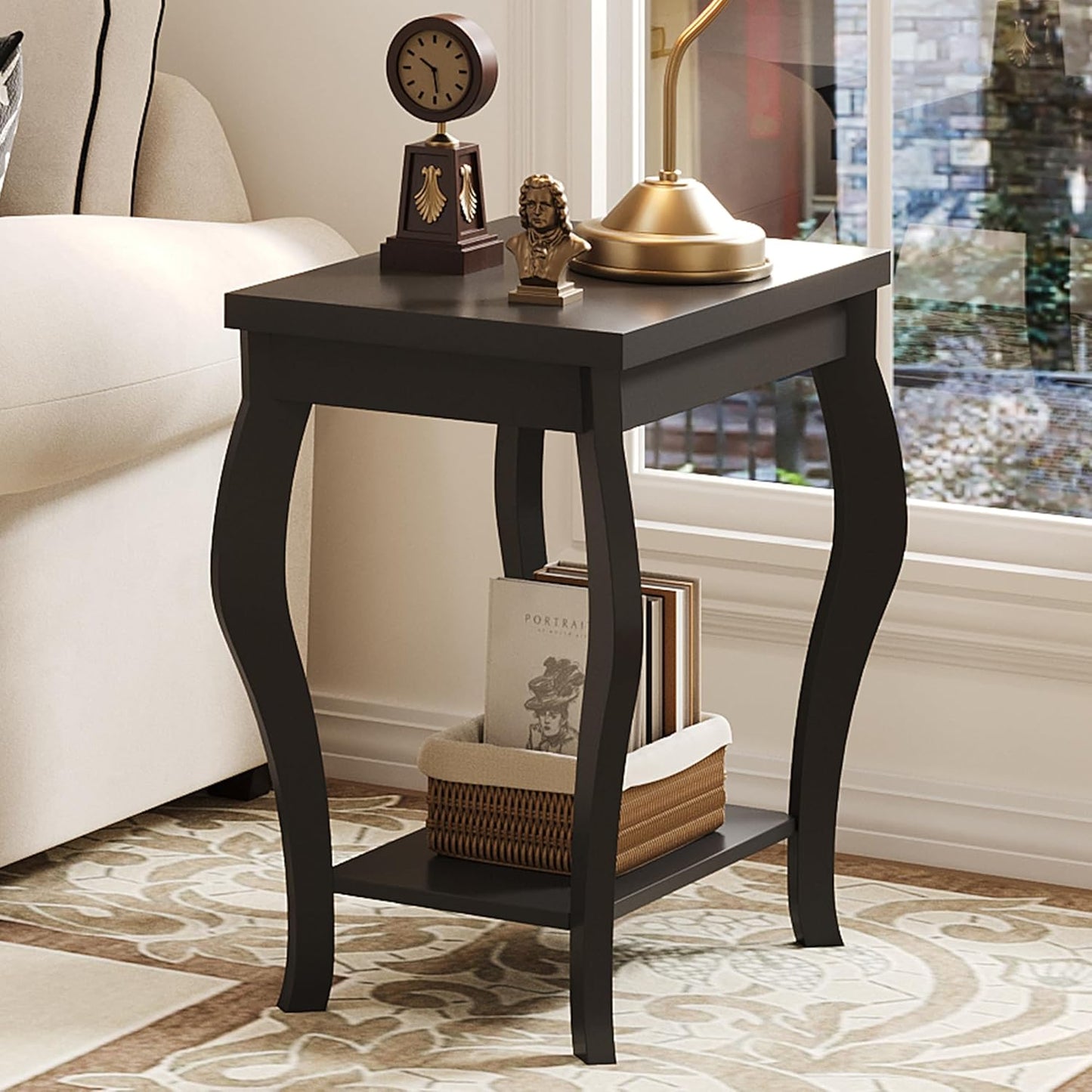 ChooChoo End Tables Living Room, Side Tables Living Room with Curved Legs and Storage Shelf, Small End Tables for Small Spaces, Black
