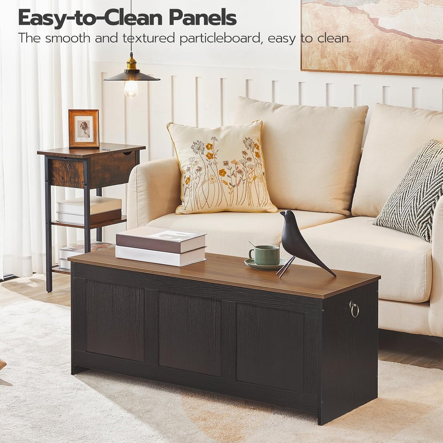 HOOBRO Storage Bench, 39.3" Retro Wooden Storage Chest, Wooden Storage Trunk, Toy Chest with Lift Top, Multifunctional Entryway Organizer, for Entryway, Living Room, Black and Walnut BH141CW01