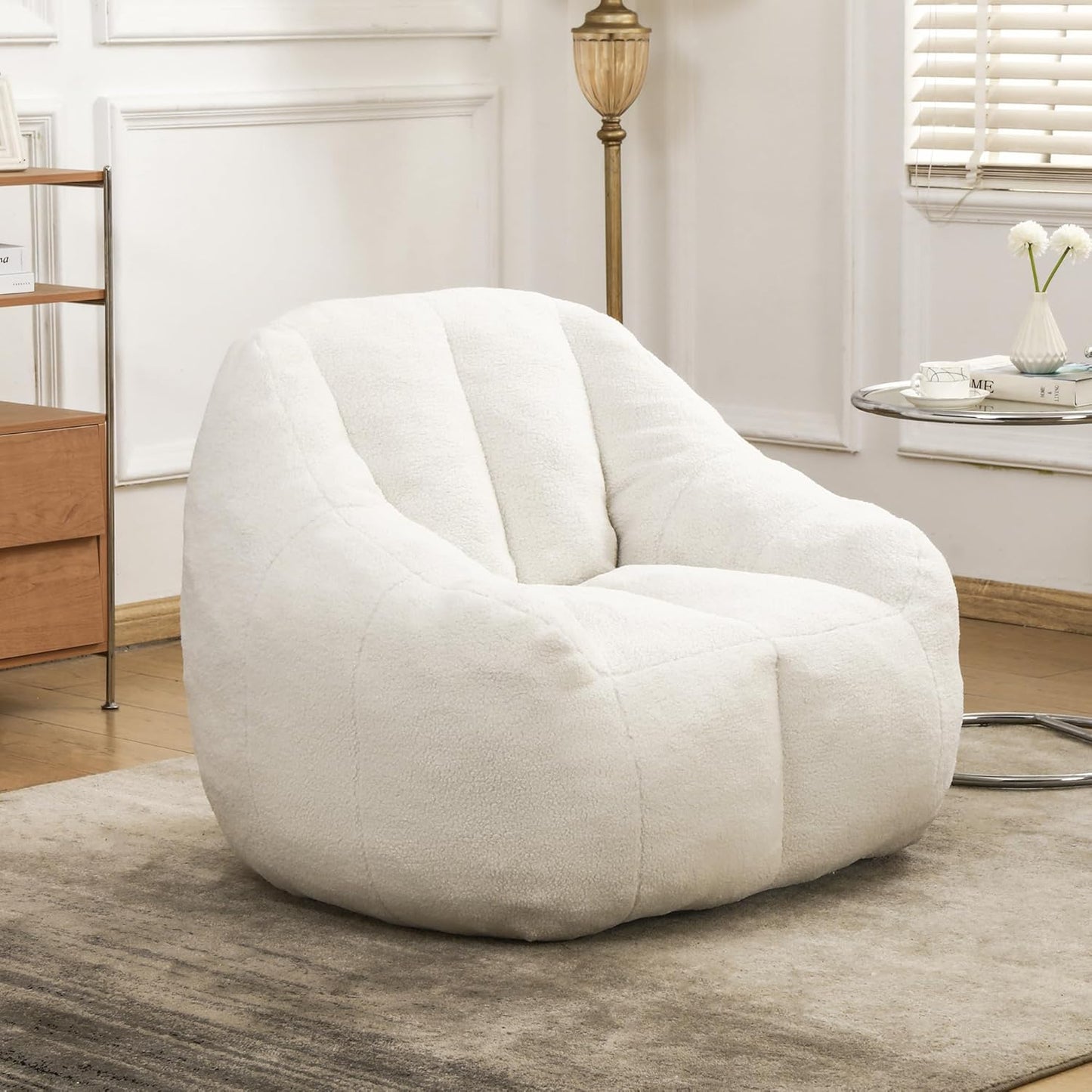 Furniliving Bean Bag Chair, Oversized Bean Bag Couch for Adults Comfy Bean Bag Sofa with Back Support, Large Bean Bag Chair Lazy Sofa for Living Room Bedroom, White, Teddy