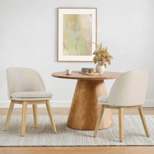 Wooden Dining Chairs Set of 2, Faux Leather Upholstered Modern Dining Room Chairs with Double-Layer Thick Seat Cushion & Ergonomic Backrest for Restaurant, Kitchen and Café, Beige