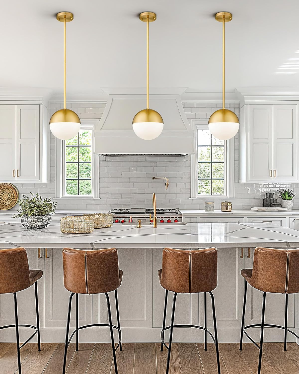 LMS Modern Pendant Lighting Gold Globe Pendant Light Fixture, Mid Century Chandelier One Light Hanging Fixture for Kitchen Island, Adjustable Indoor Lighting for Dinning Room Bedroom, LMS-187