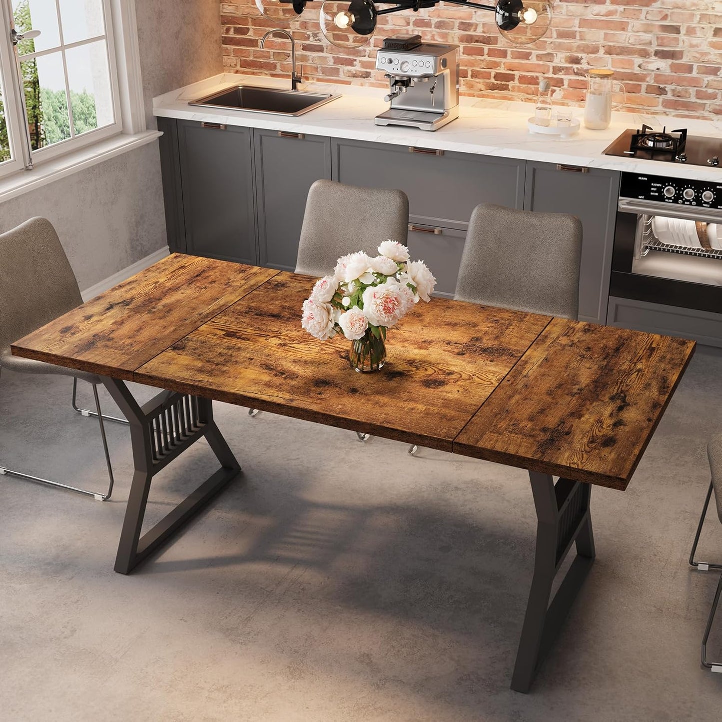 GarveeHome 70.8 Inch Dining Table 4-6 Person, Kitchen Table with Heavy Duty Metal Legs, Farmhouse Dining Room Table for Kitchen, Living Room