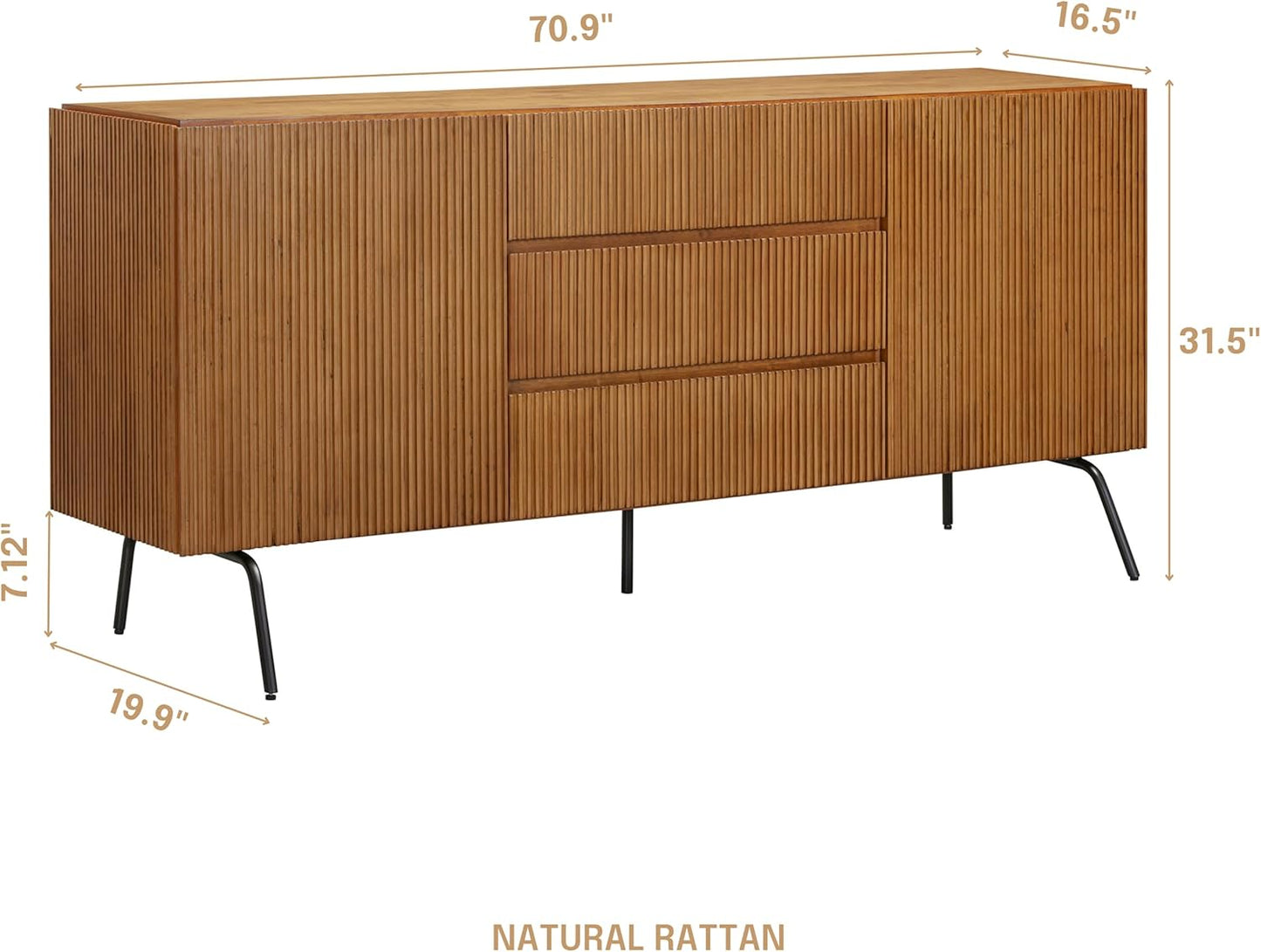 NTC Veil Sideboard with 2 Doors and 3 Drawers, Buffet Cabinet with Vertical Groove Design and Metal Legs, Storage Cabinet for Living Room, and Entryway, Effortless Assembly, Teak Look
