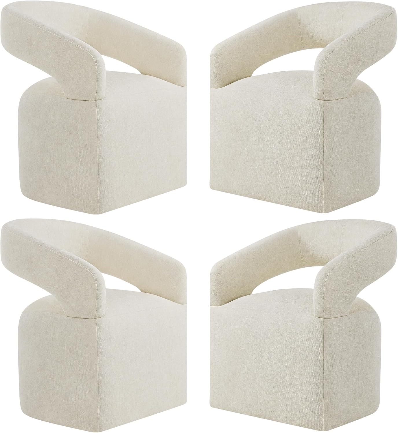 Upholstered Dining Chairs with Removable Casters Barrel Side Armchair with Rollers for Diningroom Bedroom Livingroom Reading Room, Cream Beige, 4PCS