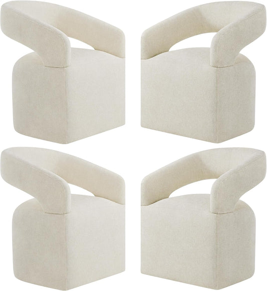 Upholstered Dining Chairs with Removable Casters Barrel Side Armchair with Rollers for Diningroom Bedroom Livingroom Reading Room, Cream Beige, 4PCS
