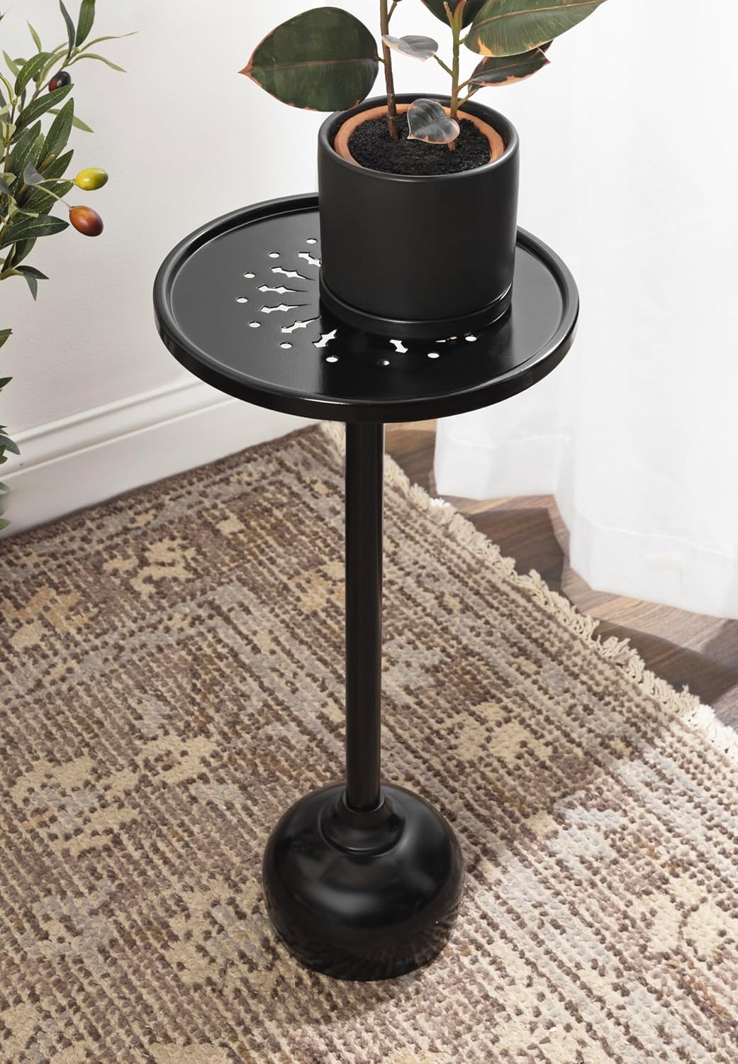 Kate and Laurel Miki Modern Pedestal Drink Table, 10 x 10 x 23, Black, Decorative Accent Patio Table for Use as Plant Stand Indoors or Outdoors or as a Living Room Martini Table