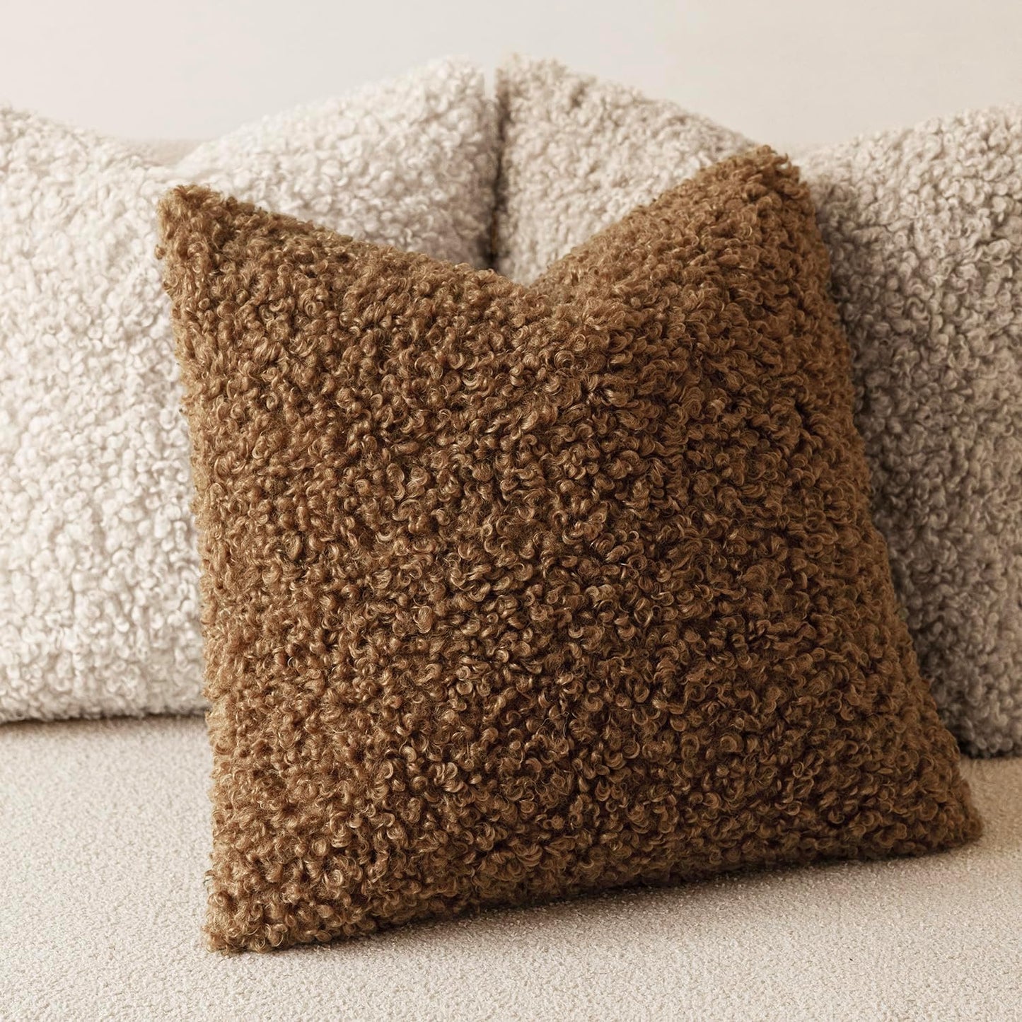 Foindtower Set of 2 Curly Teddy Wool Pillow Covers Decorative Boucle Textured Lumbar Throw Pillow Faux Fur Sherpa Pillowcases Sheepskin Fuzzy Cushion Case for Sofa Bedroom Car 12"x20" Dark Bronze