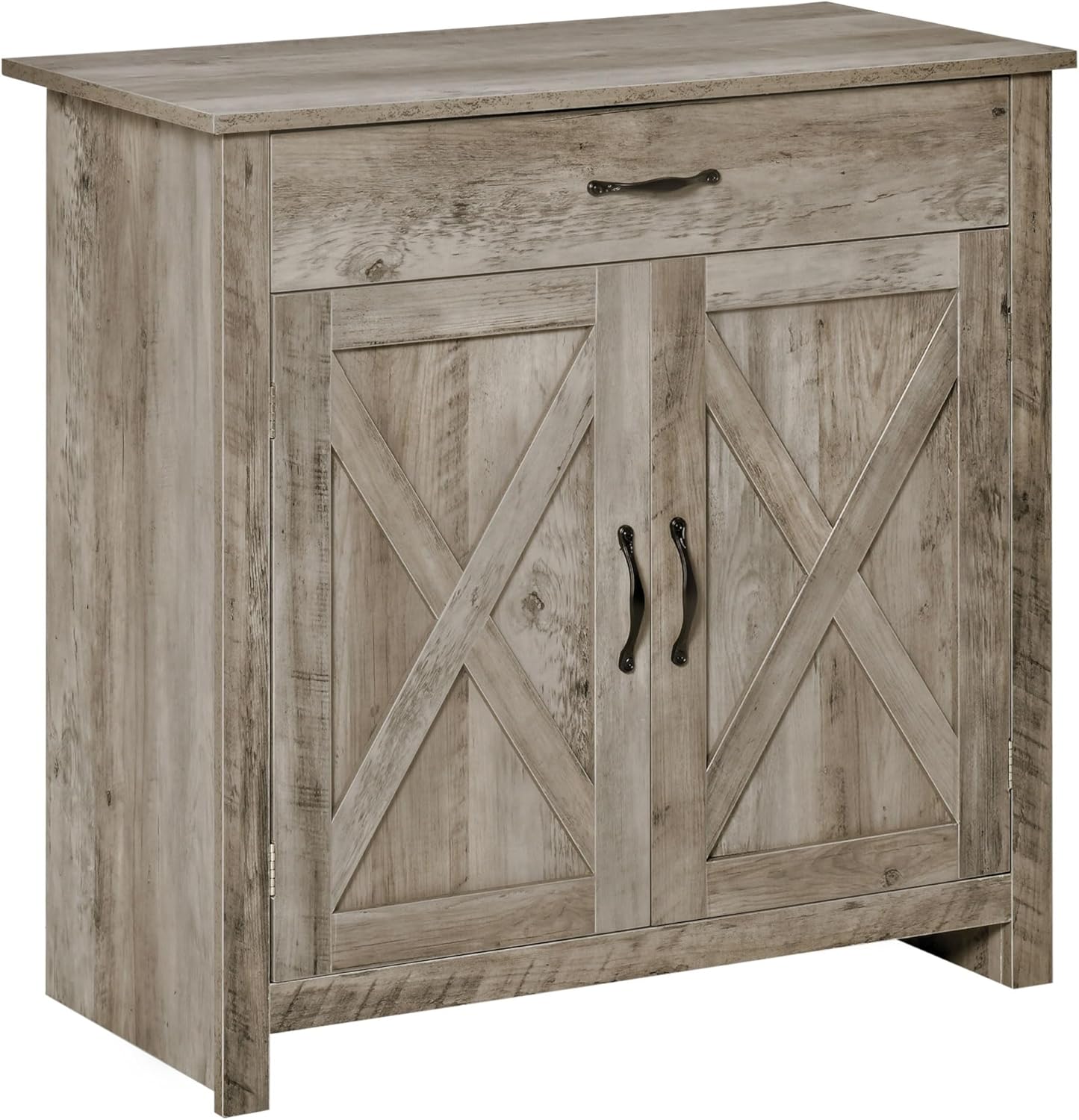 HOMCOM Farmhouse Sideboard Buffet Cabinet, Barn Door Coffee Bar Cabinet with Drawer and Adjustable Shelf, for Living Room, Entryway, Gray