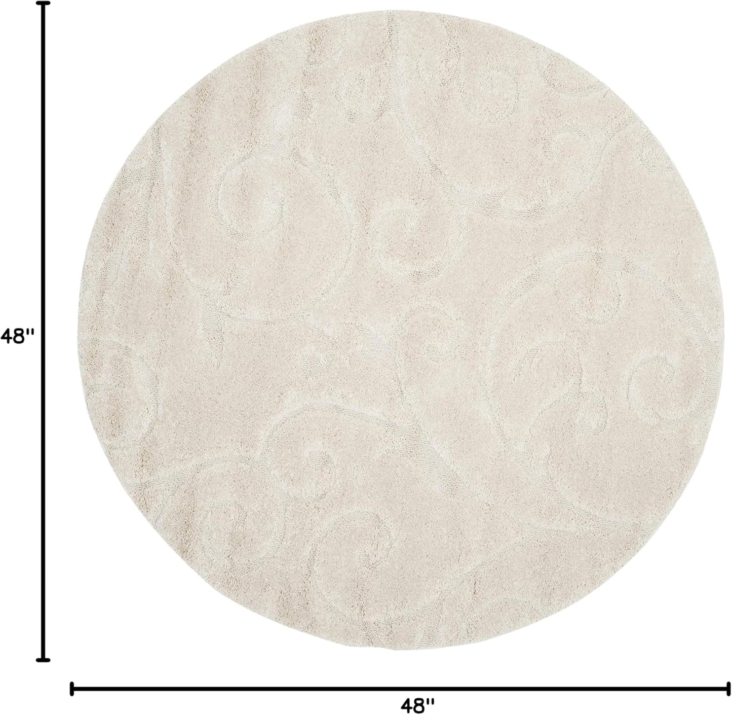SAFAVIEH Florida Shag Collection Area Rug - 4' Round, Creme & Creme, Scroll Design, Non-Shedding & Easy Care, 1.2-inch Thick Ideal for High Traffic Areas in Living Room, Bedroom (SG455-1111)