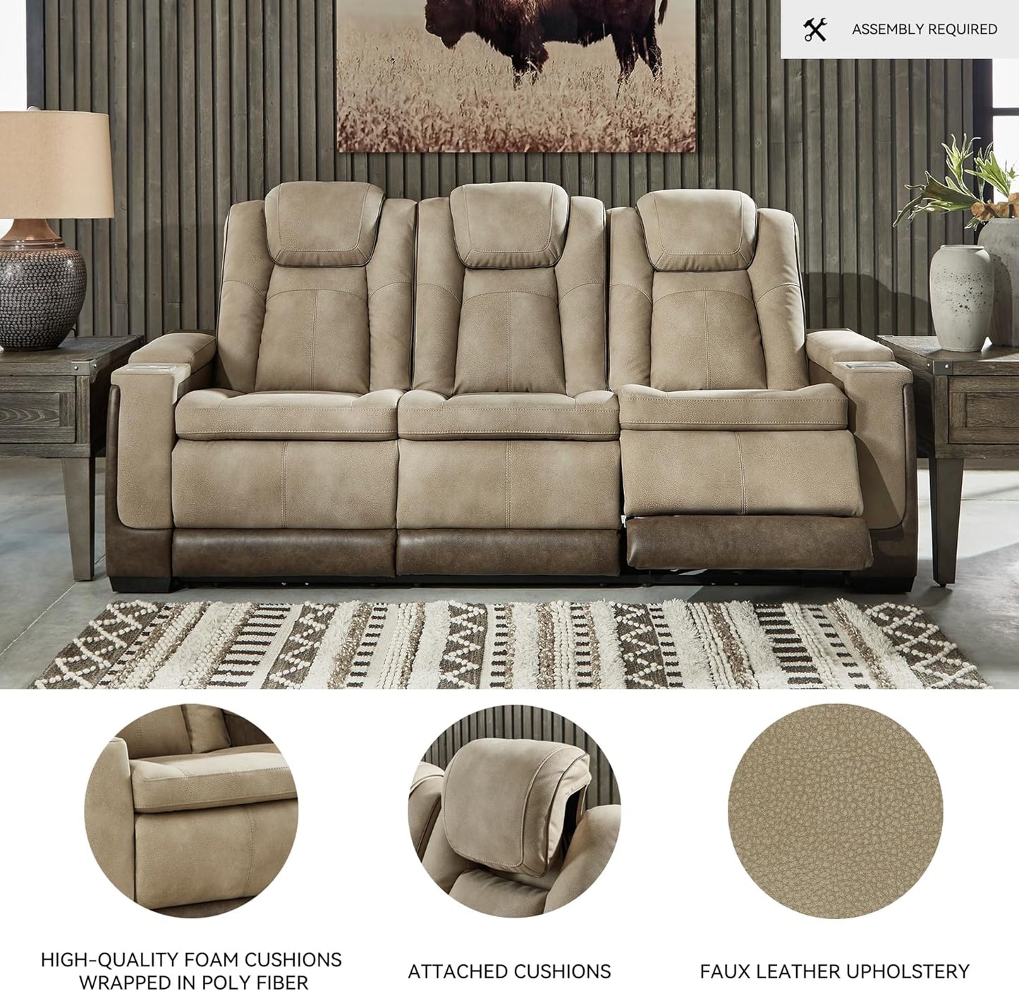 Signature Design by Ashley Next-Gen DuraPella Power Reclining Sofa with Adjustable Headrest, Sand