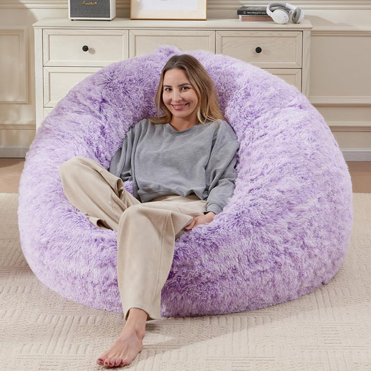 5FT Bean Bag Cover for Stuffed Animals Machine Washable, Gaming Bean Bag Chairs for Adults Teens Girls, Lovely Cute Bean Bag Storage Stuffed Animal, Purple