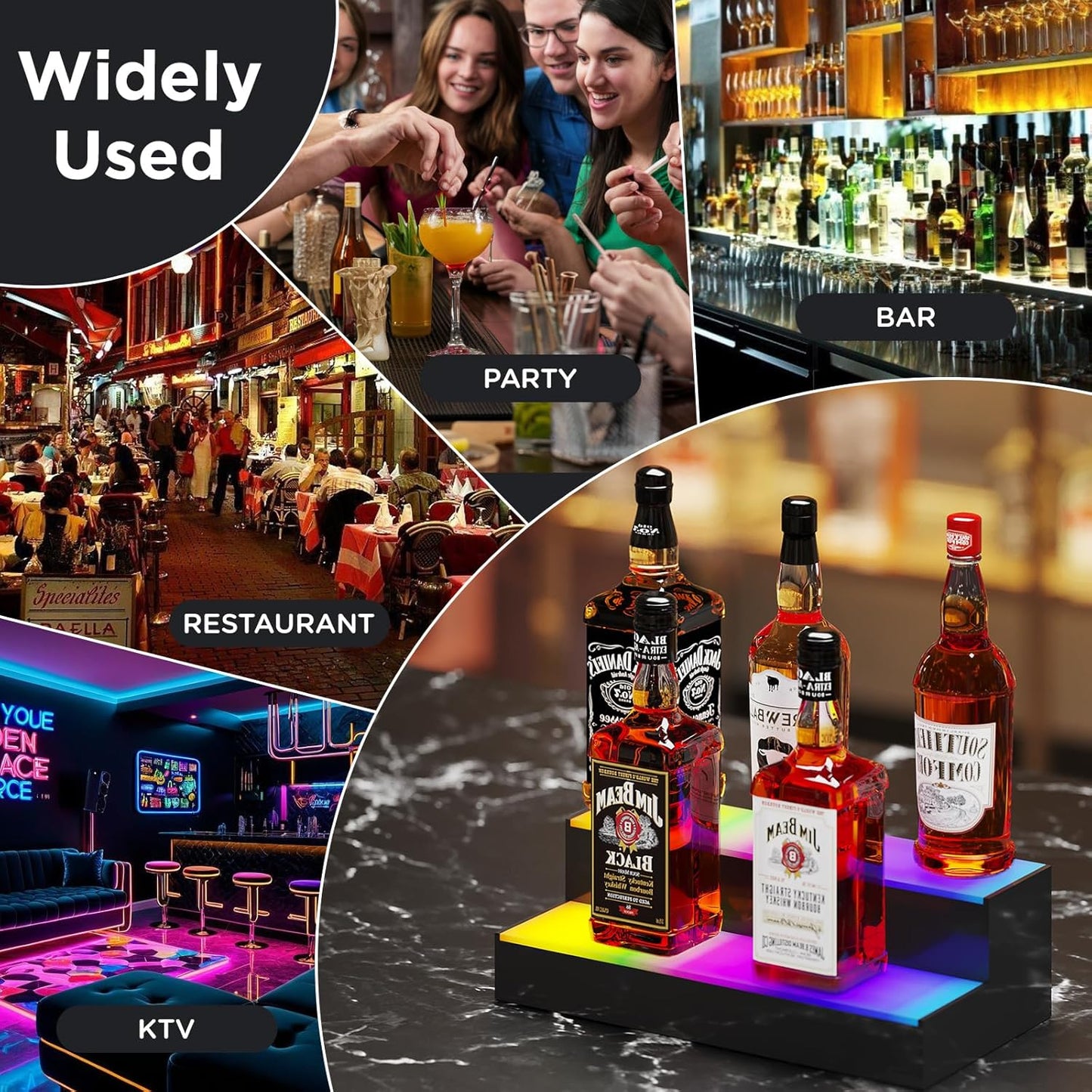 Dethan 2 Tier 15 Inch Liquor Bottle Display Shelf - Wine Racks with Multi-Color, Acrylic Bar Shelves for Commercial Clubs
