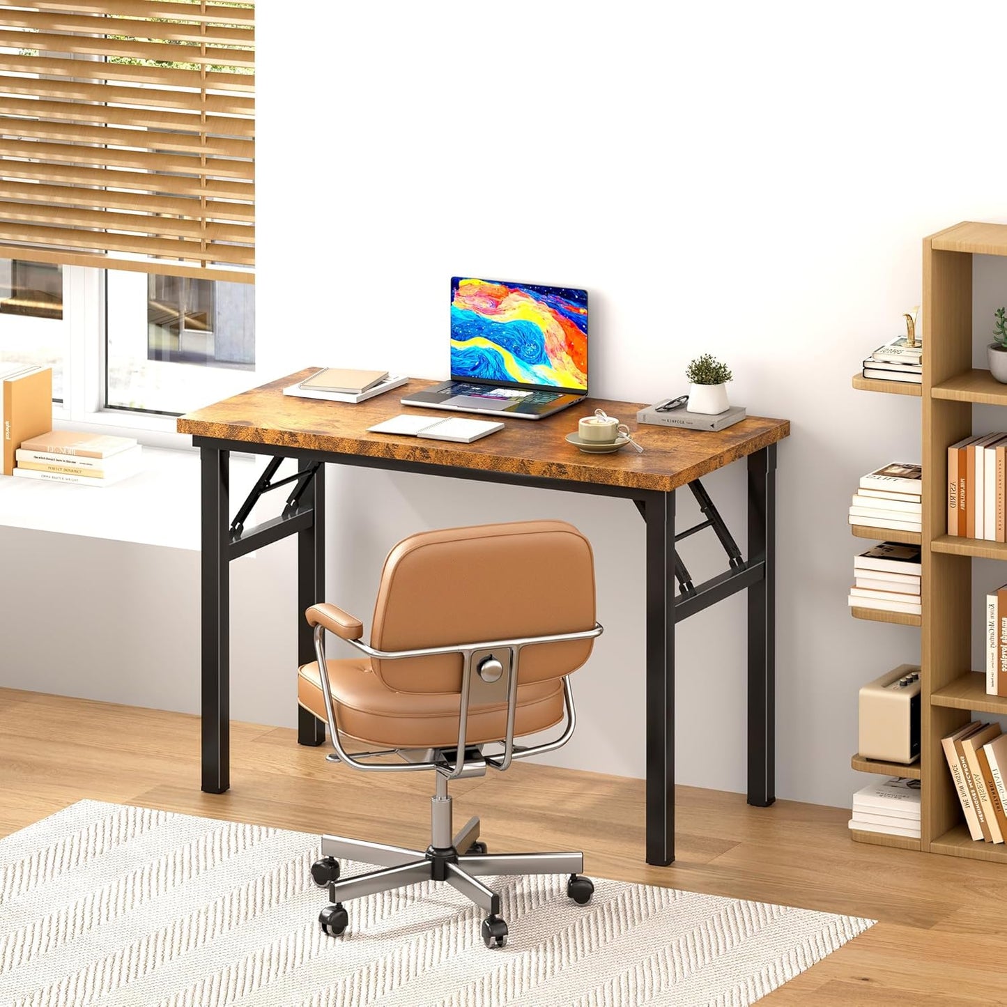 DlandHome Folding Desk - 31.5 Inch Small Computer Desk for Home Office - Folding Table Writing Table for Small Spaces - No Assembly Required - Retro