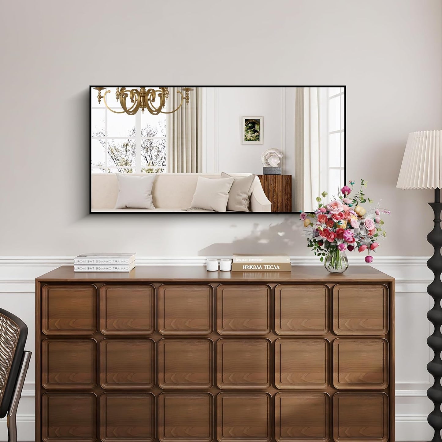 KOCUUY 24x48 Inch Large Black Wall Mounted Mirror,Aluminum Framed Decorative Rectangular Bathroom Mirror for Wall Over Sink,Vanity Mirror for Bedroom Living Room Bathroom,Functional Oversized Mirror