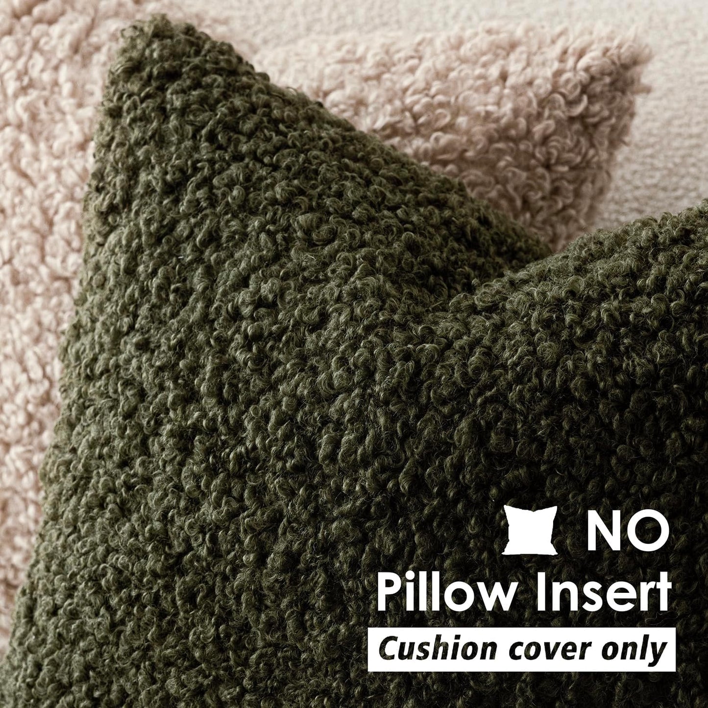 Foindtower Set of 2 Curly Teddy Wool Pillow Covers Decorative Boucle Textured Lumbar Throw Pillow Faux Fur Sherpa Pillowcases Sheepskin Fuzzy Cushion Case for Sofa Bedroom Car 12"x20" Olive Green